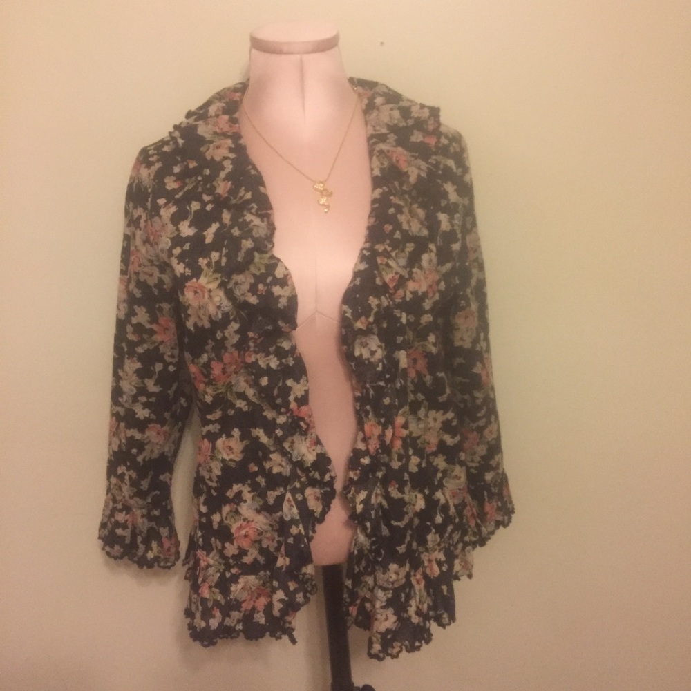 NWT RL Lauren Jean company black floral shirt